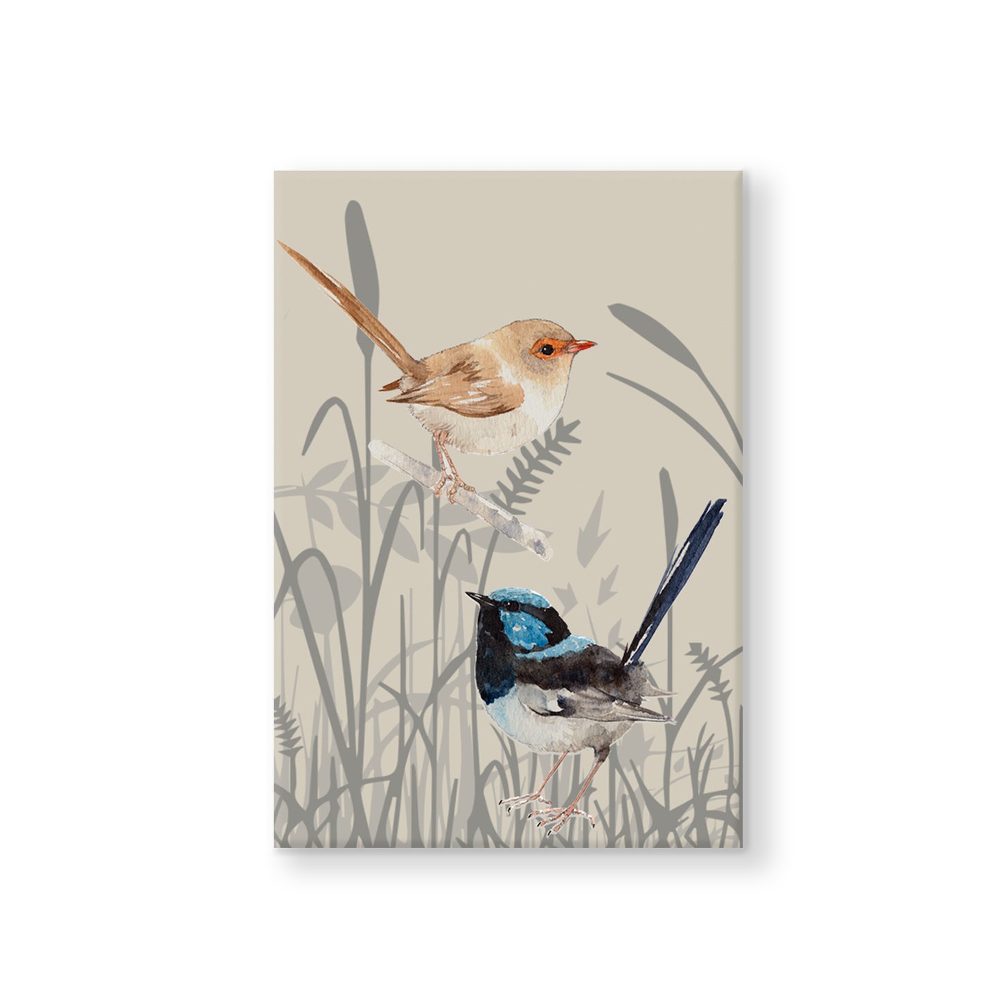 Fridge Magnet Two Wrens In Grassland