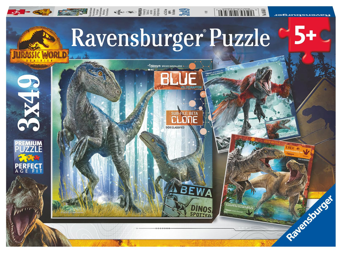 Ravensburger 3x49 Jigsaw Puzzle Restricted Access T-Rex and Other Dinosaurs
