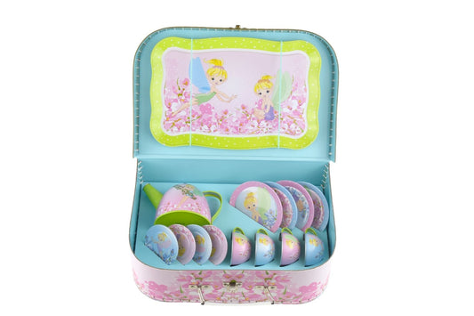 Champion Tin Tea Set with Fairy Design in Suitcase