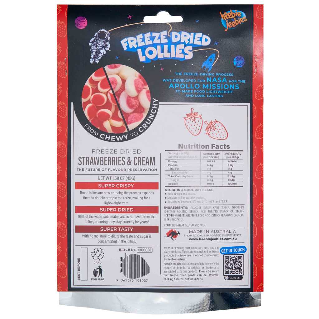 Heebie Jeebies Freeze Dried Lollies Strawberries and Cream 48g