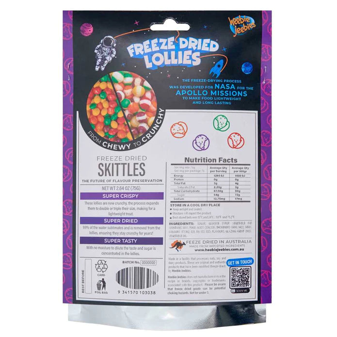 Heebie Jeebies Freeze Dried Lollies Skittles 75g