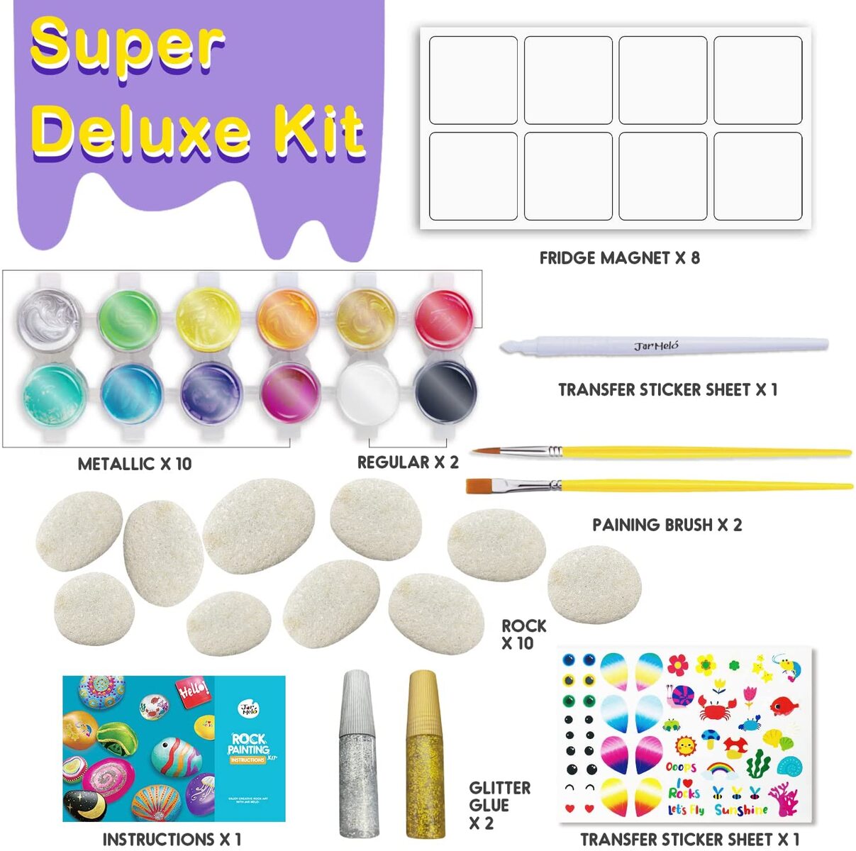 Jar Melo Rock Painting Craft Kit with Metallic Paint and Glitter Glue