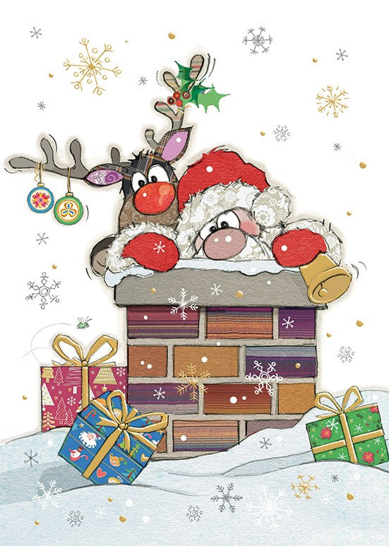 Bug Art Christmas Card Santa Roof