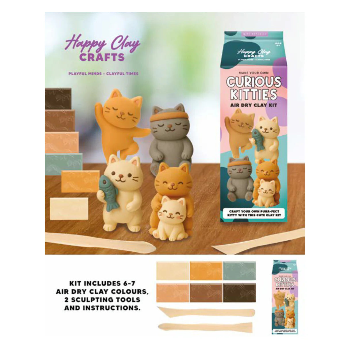 Gift Republic Curious Kitties Air Dry Clay Kit