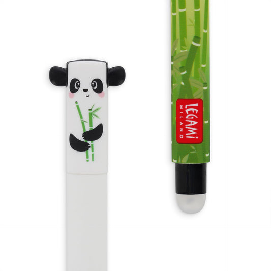 Panda-themed pen with bamboo design on a white background