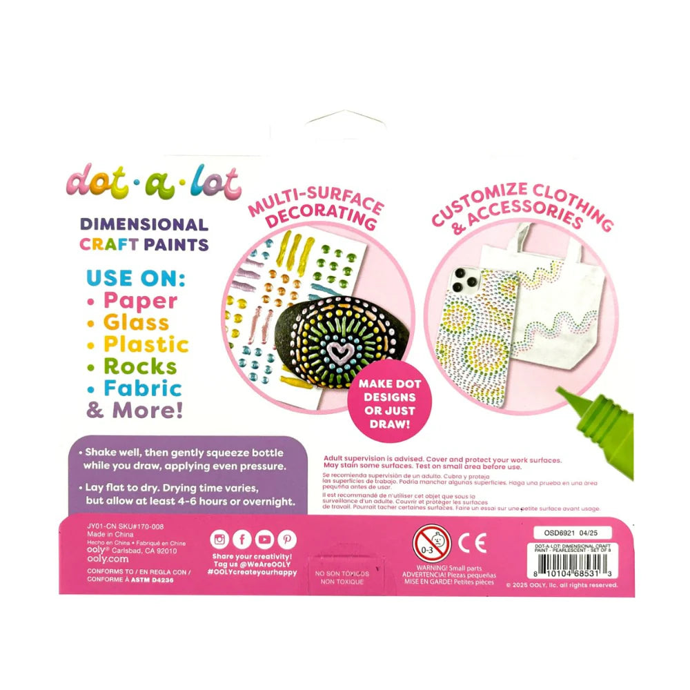 Ooly Dot A Lot Dimensional Craft Paints Pearlescent 8 Colours