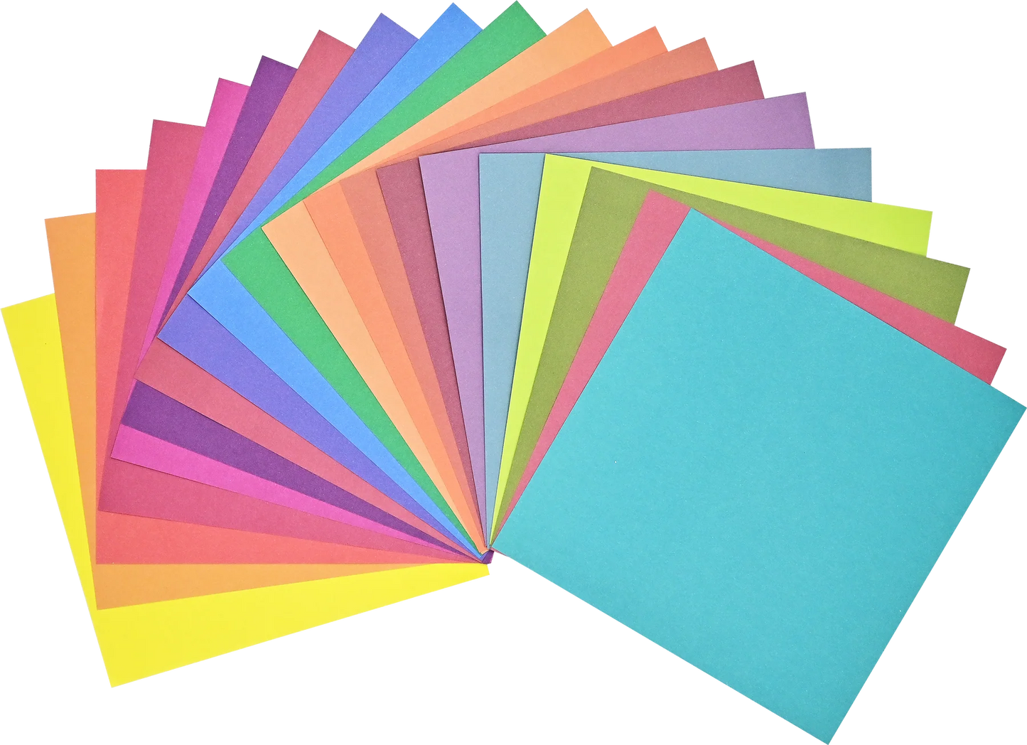 Assorted colorful paper sheets arranged in a fan-like pattern on a white background from Peter Pauper Press Origami Paper 20 Vivid Colours 500 Sheets