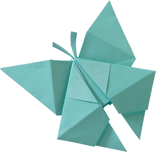Teal origami butterfly on a white background from Peter Pauper Press Origami Paper 20 Vivid Colours 500 Sheets