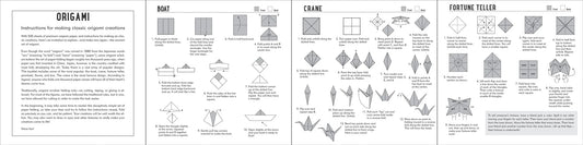 Sheet of origami instructions with diagrams and text on a white background from Peter Pauper Press Origami Paper Washi Patterns 500 Sheets