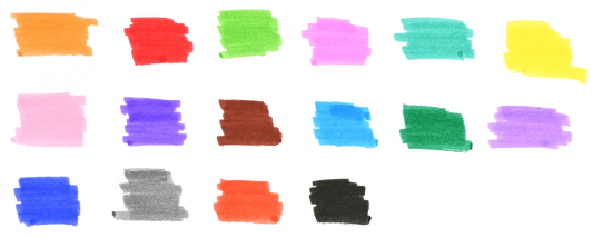 Set of colorful Peter Pauper Press Studio Series Junior Washable Munchkin Markers strokes on a white background