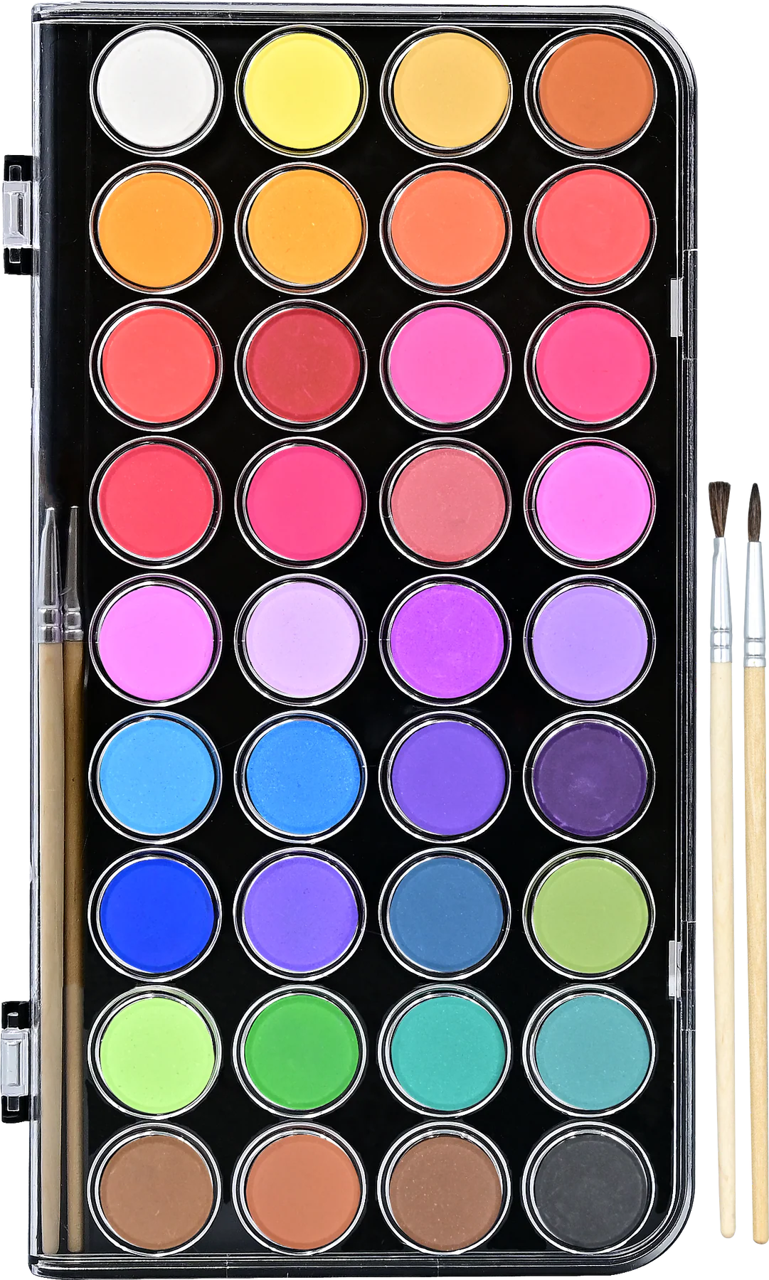 Set of Peter Pauper Press Studio Series Junior Watercolour Paint Set 36 Colours with a black case, brushes, and a palette.