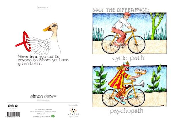 Simon Drew Greeting Card Cyclepath
