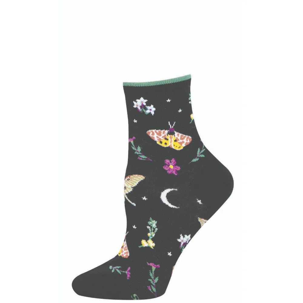 Socksmith Ladies Socks Mini Crew Botanical Moths Black