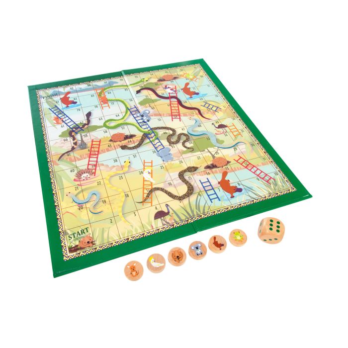 Game board from Aussie Animals Snakes and Ladders showing kangaroos, koalas, and snakes