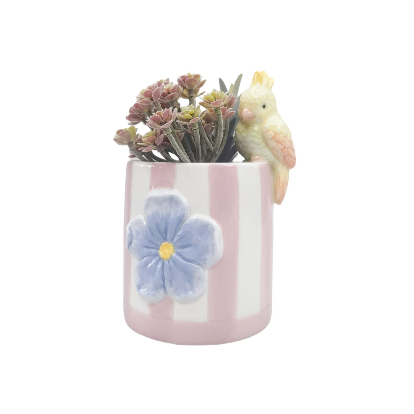 Urban Products Perdy Parrot Planter Pink and Blue with Yellow Parrot