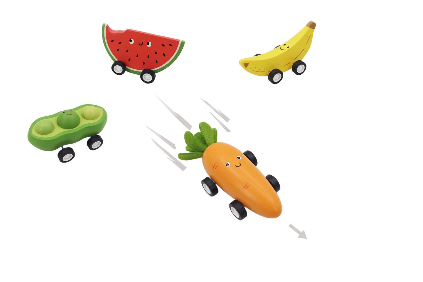Kaper Kidz Wooden Pull Back Fruit and Veggie 4 Assorted Designs