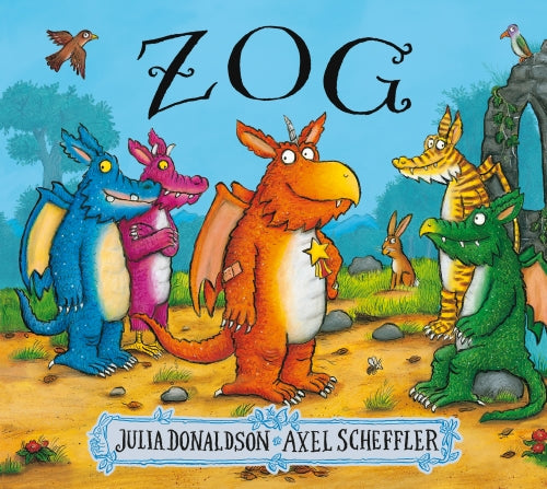 Front cover of Zog by Julia Donaldson and Axel Scheffler showing the friendly orange dragon with a gold star.
