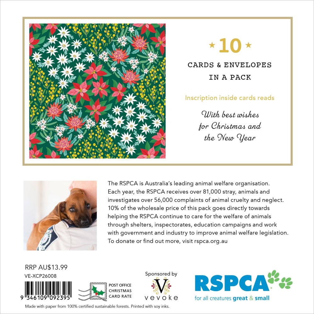 Charity Christmas Card 2026 10pk RSPCA Patchwork Flowers