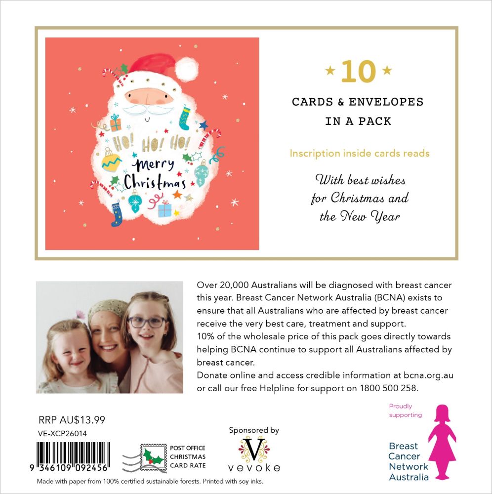 Charity Christmas Card 2026 10pk BCNA Ho Ho Ho Santa