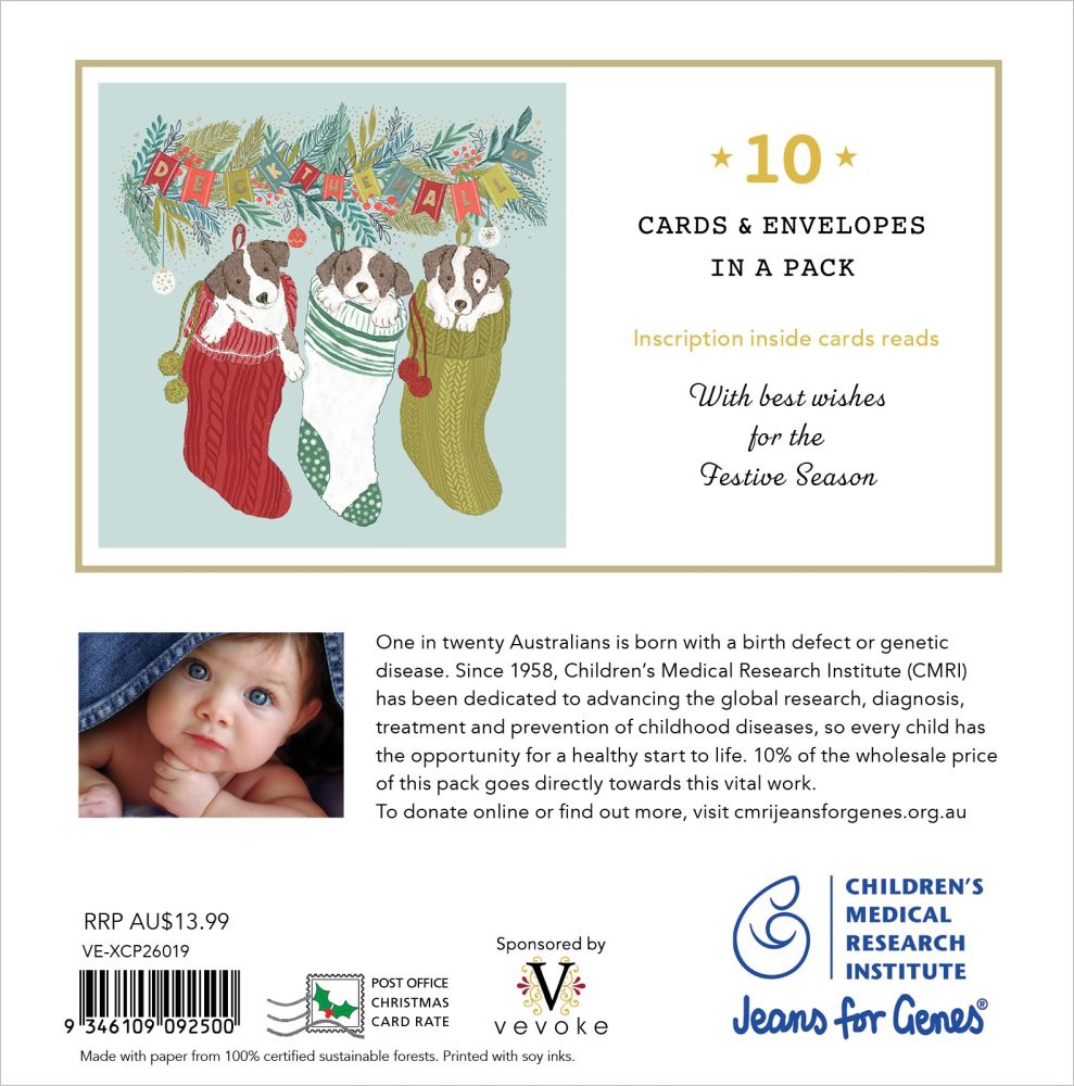 Charity Christmas Card 2026 10pk CMRI Cheeky Puppies