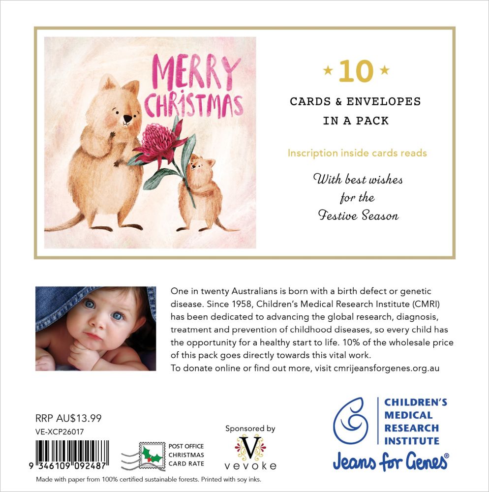 Charity Christmas Card 2026 CMRI Quokka Christmas Present