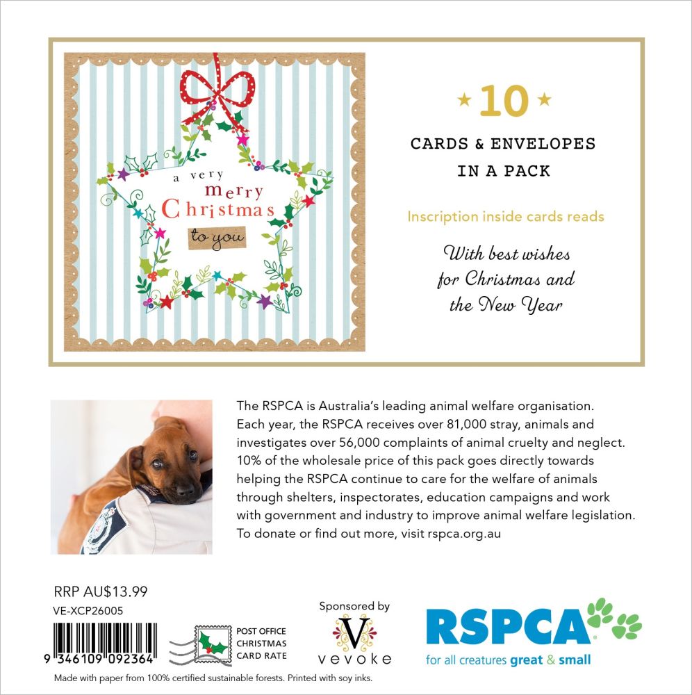 Charity Christmas Card 2026 10pk RSPCA Star Wreath