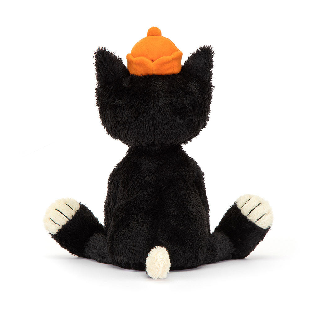 Jellycat Jack plush cat with scruffy grey fur, long limbs, and a friendly embroidered smile, sitting upright.