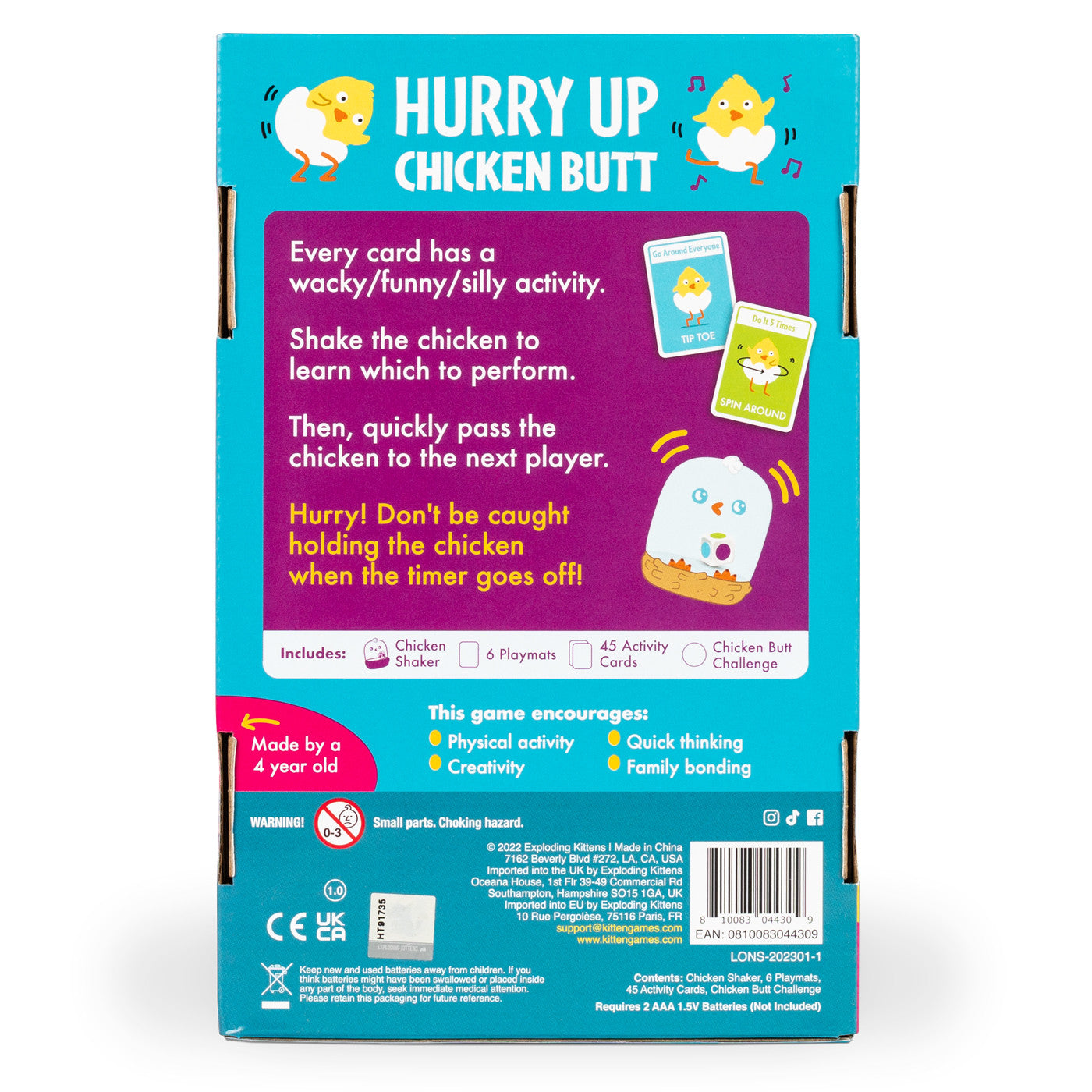 Game box for 'Hurry Up Chicken Butt' with colorful design and text.