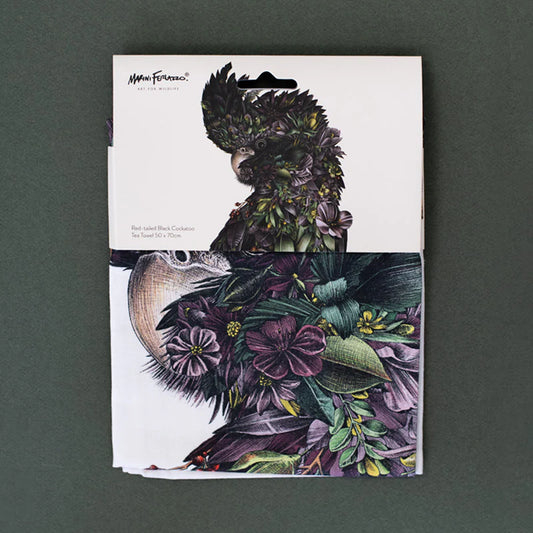 Marini Ferlazzo Organic Cotton Tea Towel Red Tailed Black Cockatoo