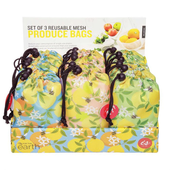 For The Earth Mesh Produce Bags with Pouch Bees Set of 3