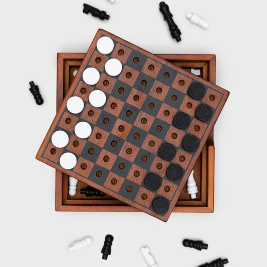 Iron & Glory Wooden Chess And Checkers Travel Size
