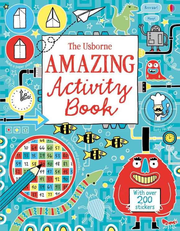 The Amazing Activity Book with Stickers Usborne Softcover Book