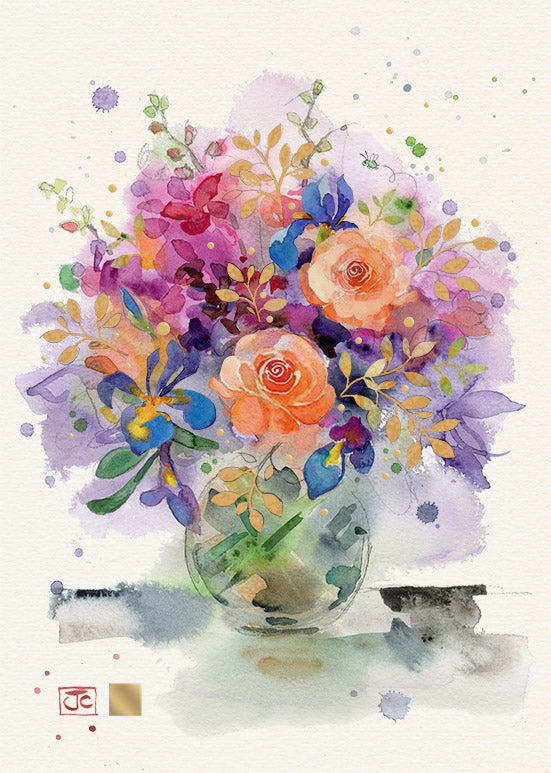 Bug Art Greeting Card Orange Roses