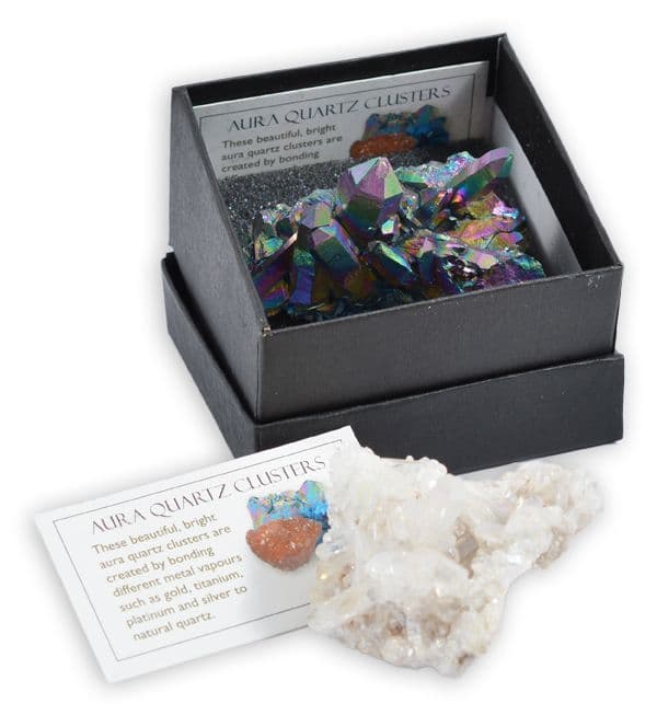 British Fossils Aura Quartz Crystal Cluster in Box
