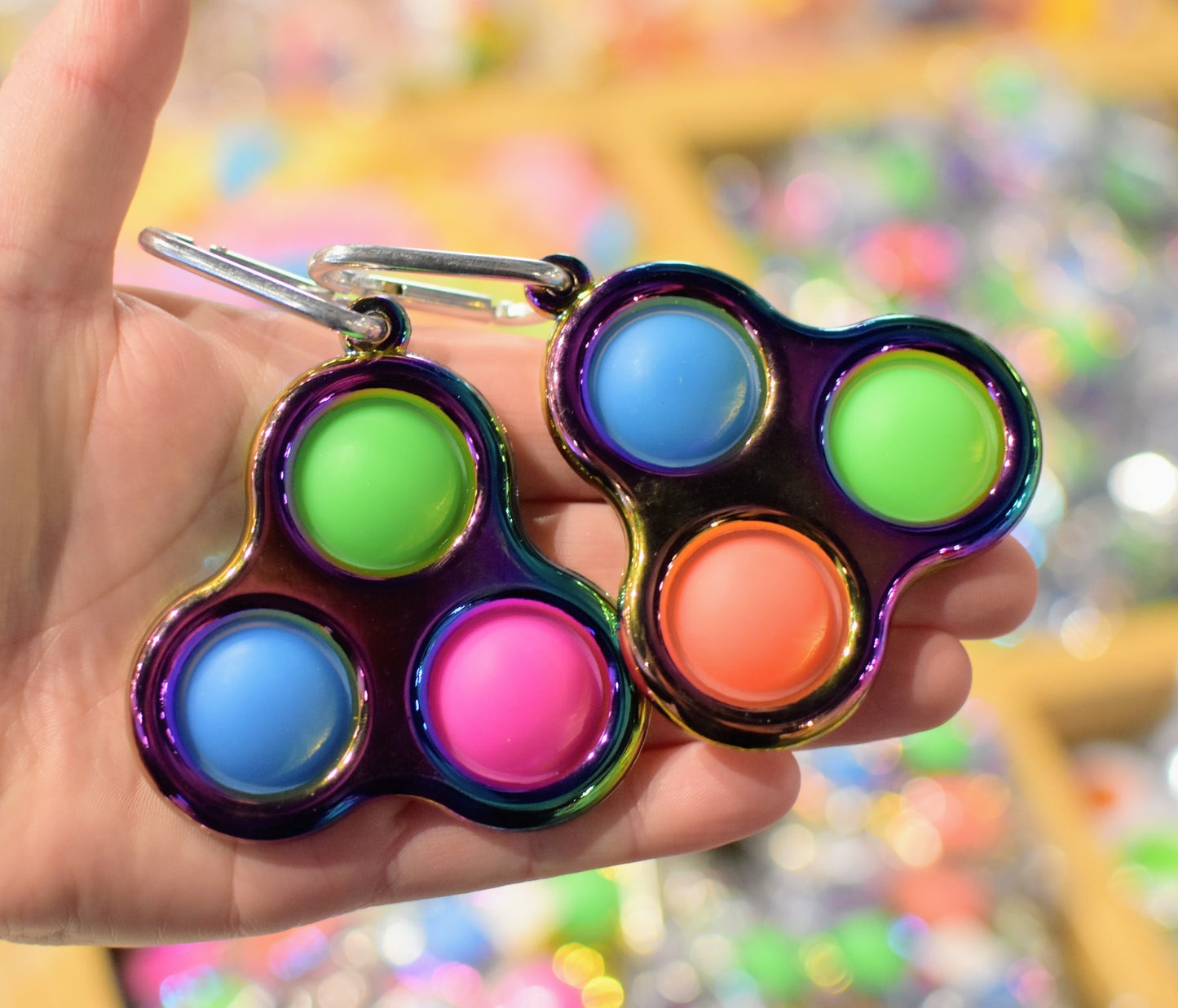 3 Colour Popper Fidget Keyring with Chrome Finish