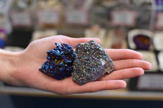 British Fossils Aura Quartz Crystal Cluster in Box