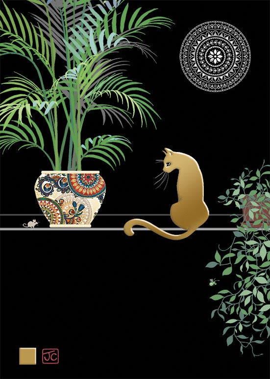 Bug Art Greeting Card Gold Cat