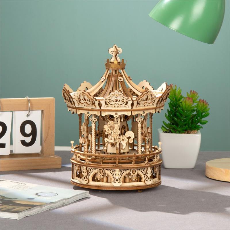 3D Mechanical Gears Music Box Romantic Carousel Wooden Construction Kit