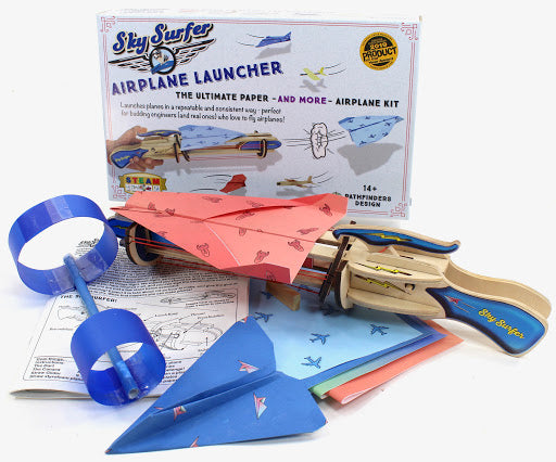 Sky Surfer Airplane Launcher the Ultimate Paper Airplane Kit Wooden 14+ Designs STEAM Construction Science Kit