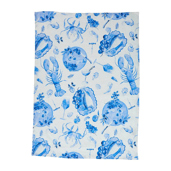 Annabel Trends Linen Tea Towel Seafood Blue