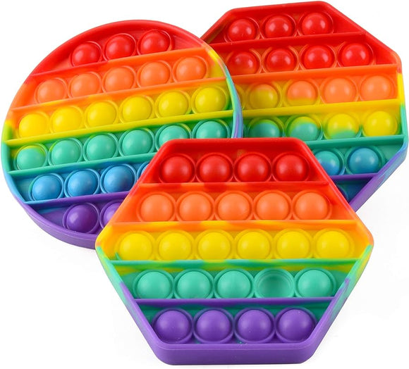 Pop Bubble Sensory Toy Multicoloured Circle, Hexagonal or Square