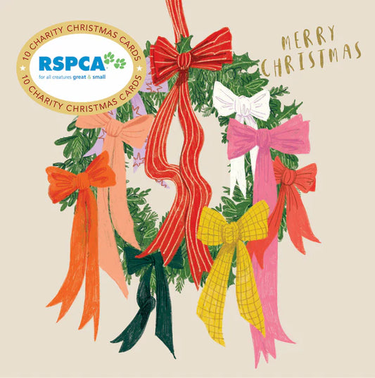 Charity Christmas Card 2025 10pk RSPCA Wreath of Ribbons