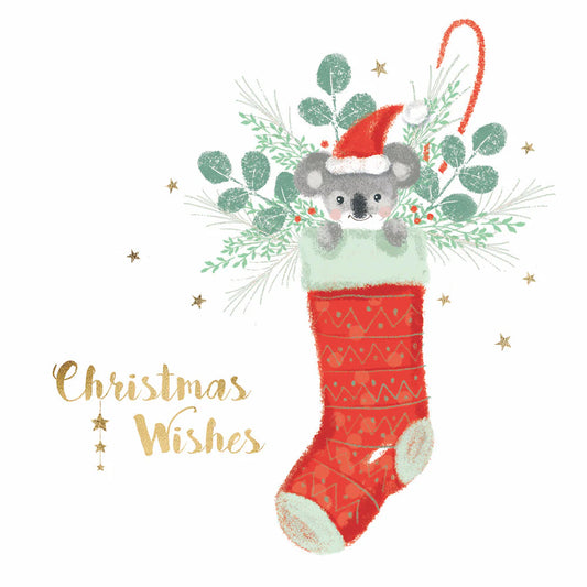 Charity Christmas Card 2025 10pk BCNA Koala Stocking