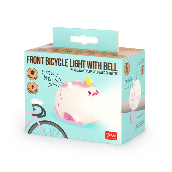 Legami Rechargeable Front Bicycle Light With Bell Unicorn
