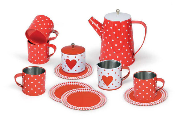 Tin Tea Set with Heart Design in Carry Case