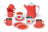 Tin Tea Set with Heart Design in Carry Case