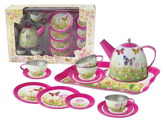 Tin Tea Set with Butterflies Design