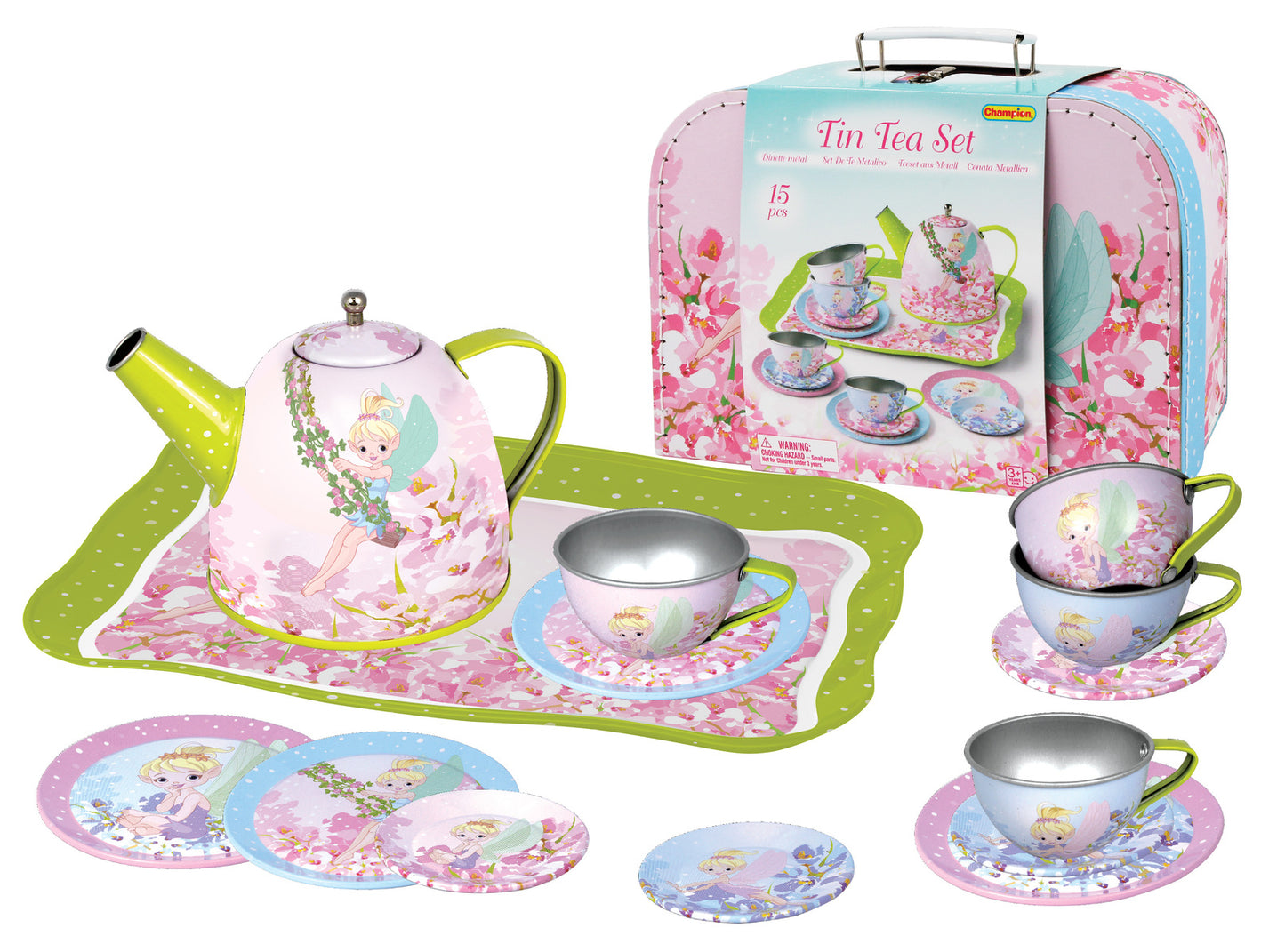 Champion Tin Tea Set with Fairy Design in Suitcase