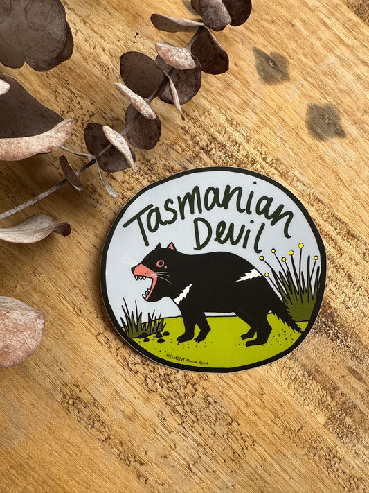 Pigment by Monica Reeve Die Cut Sticker Tasmanian Devil Circular