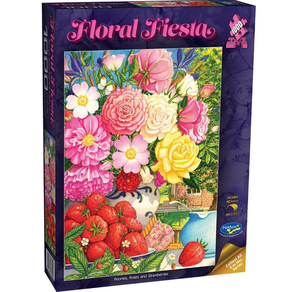 Holdson Floral Fiesta 1000pc Jigsaw Puzzle Peonies, Roses and Strawberries